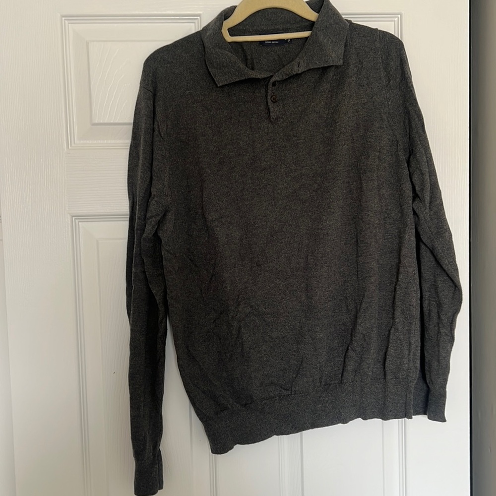 JCrew Charcoal Grey Long Sleeve Sweater Polo Harbor Cotton